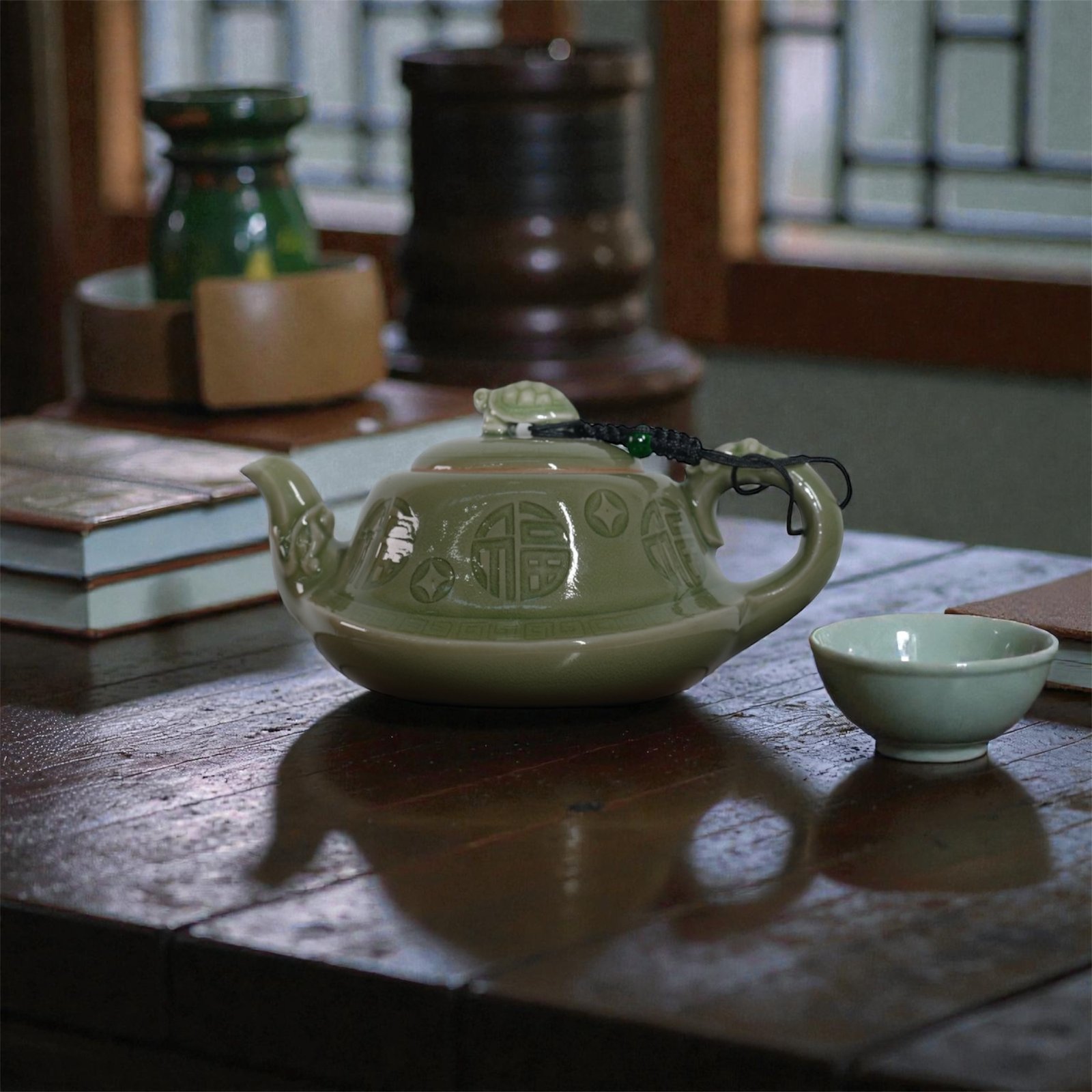 微信图片_20260224015701_57_9 “Longevity Harmony” Yaozhou Celadon Auspicious Motif Teapot - Image 1