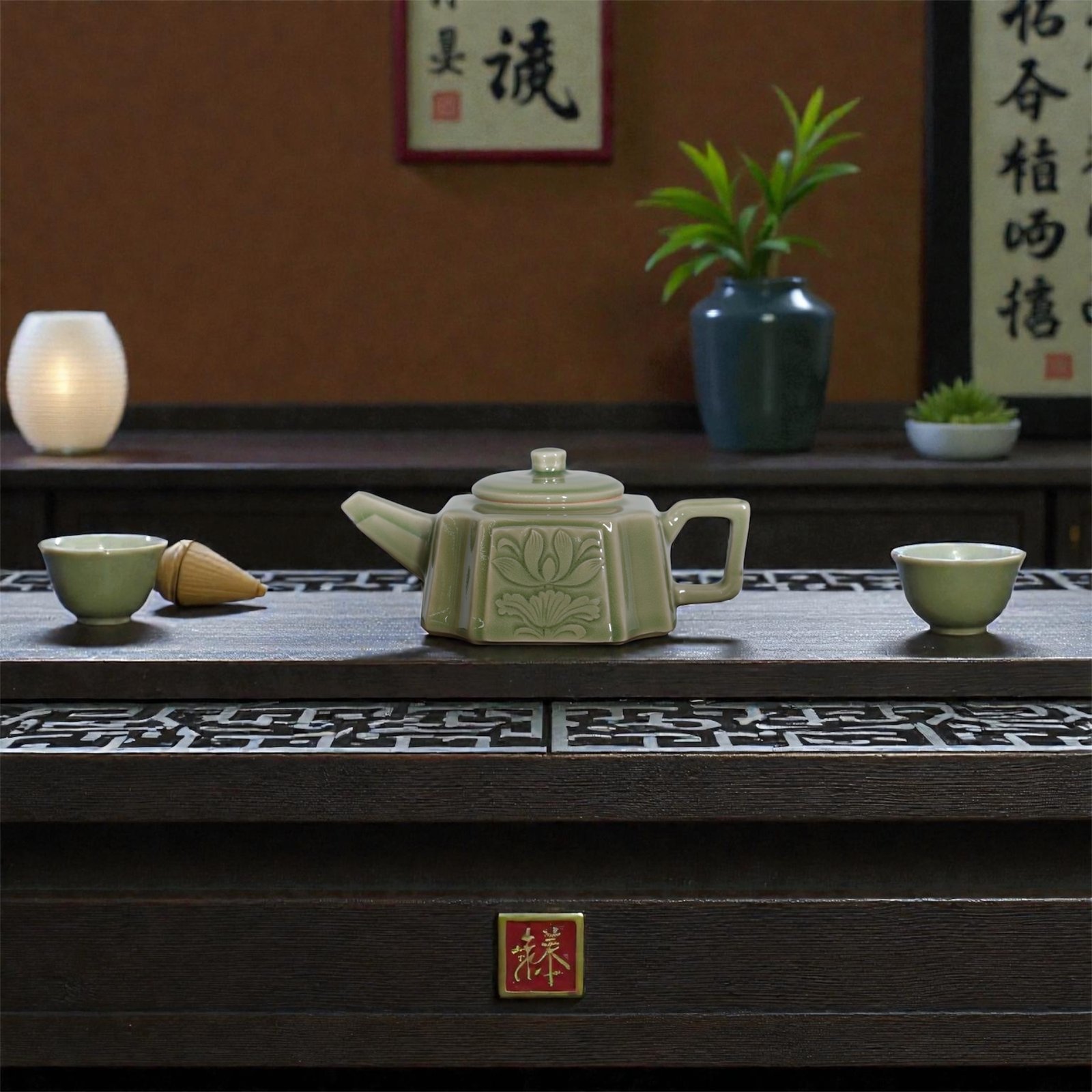 微信图片_20260224021317_62_9 “Refined Quadrant” Yaozhou Celadon Faceted Teapot - Image 1